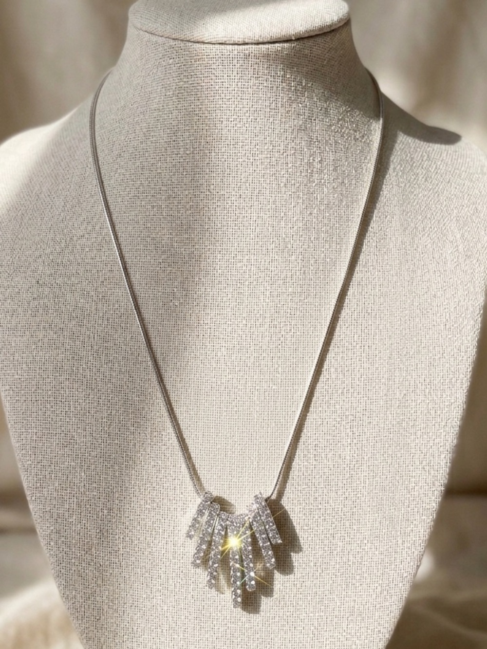 18k Rolled Gold Plated Rhinestone Tiered Fringe Necklace 17 Inches